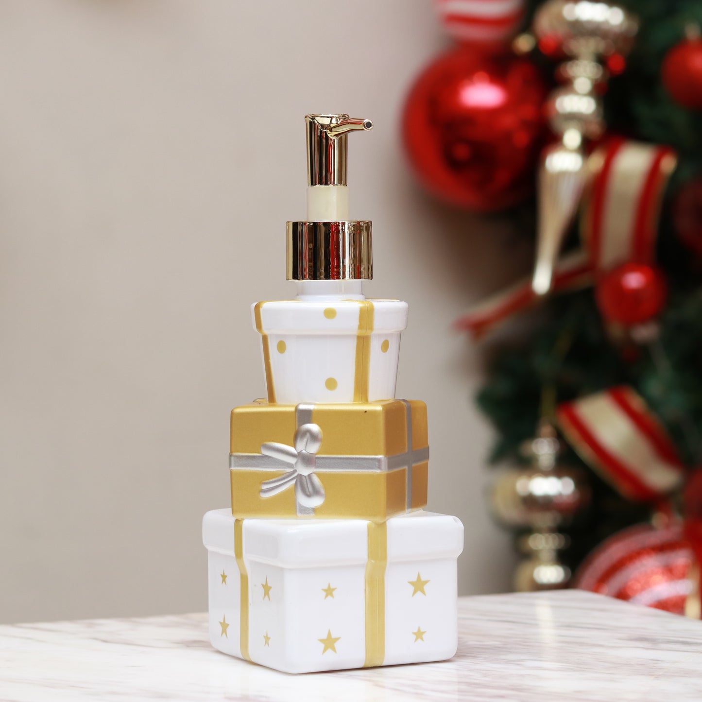 Jabón de mano de temporada navideña.